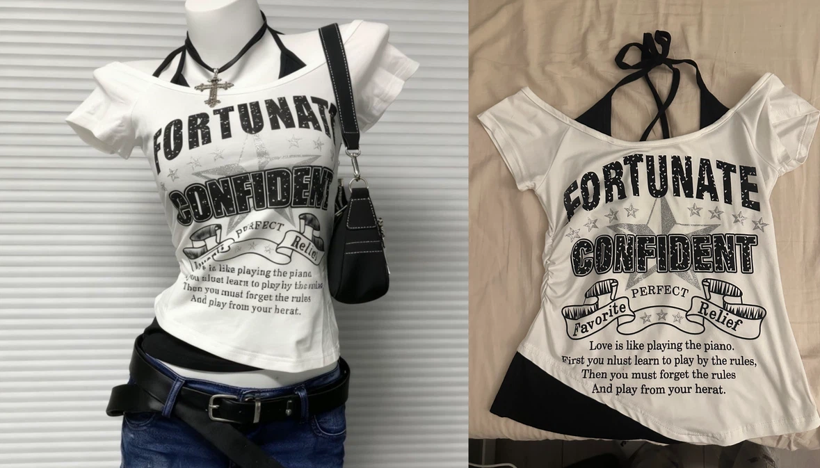 White "Fortunate Confident" Graphic Tee