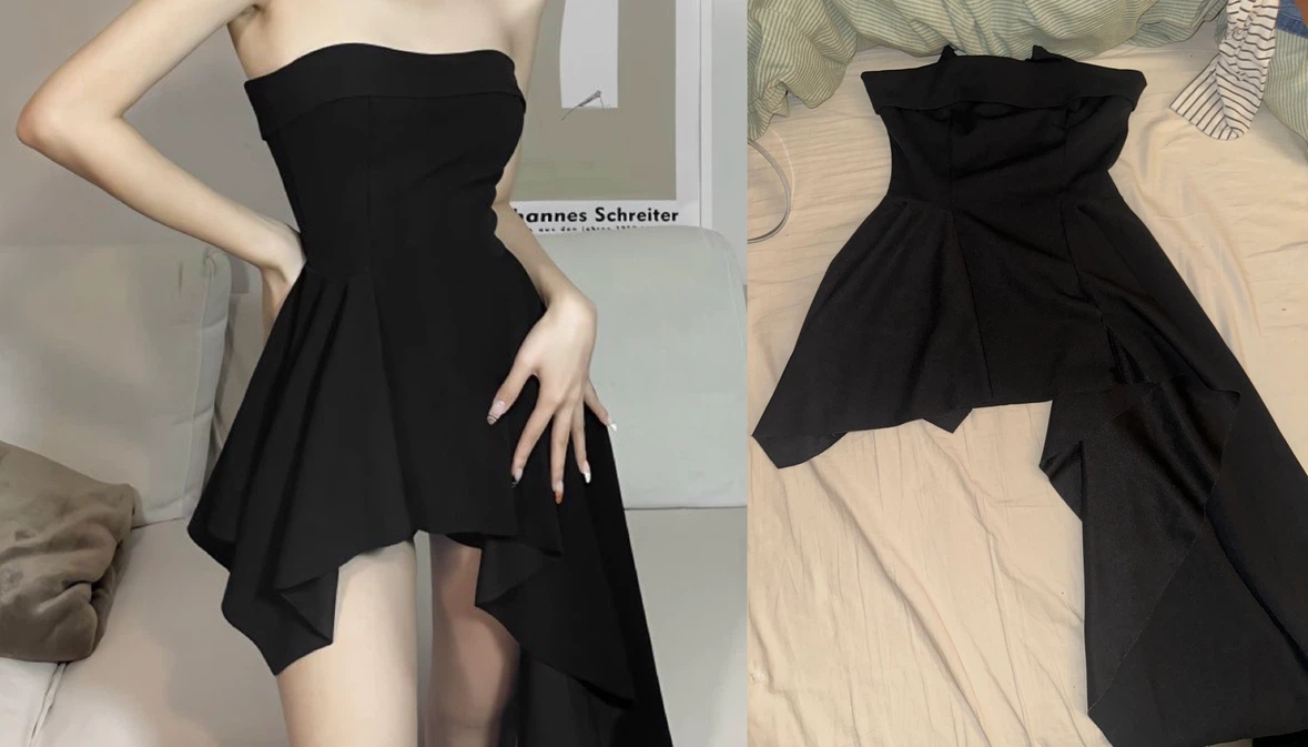 Black Strapless High-Low Dress