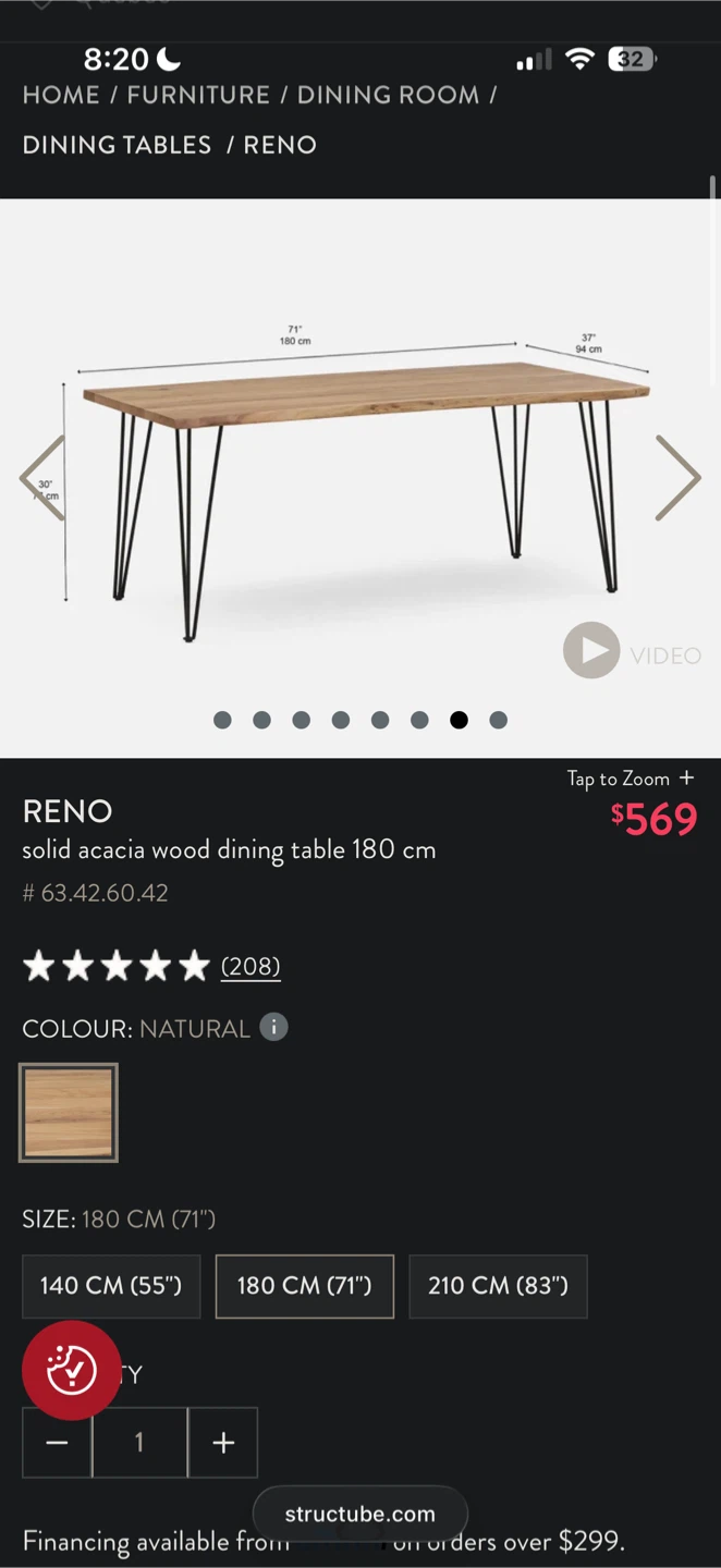Structube solid Acadia wood dining table and bench - photo 2