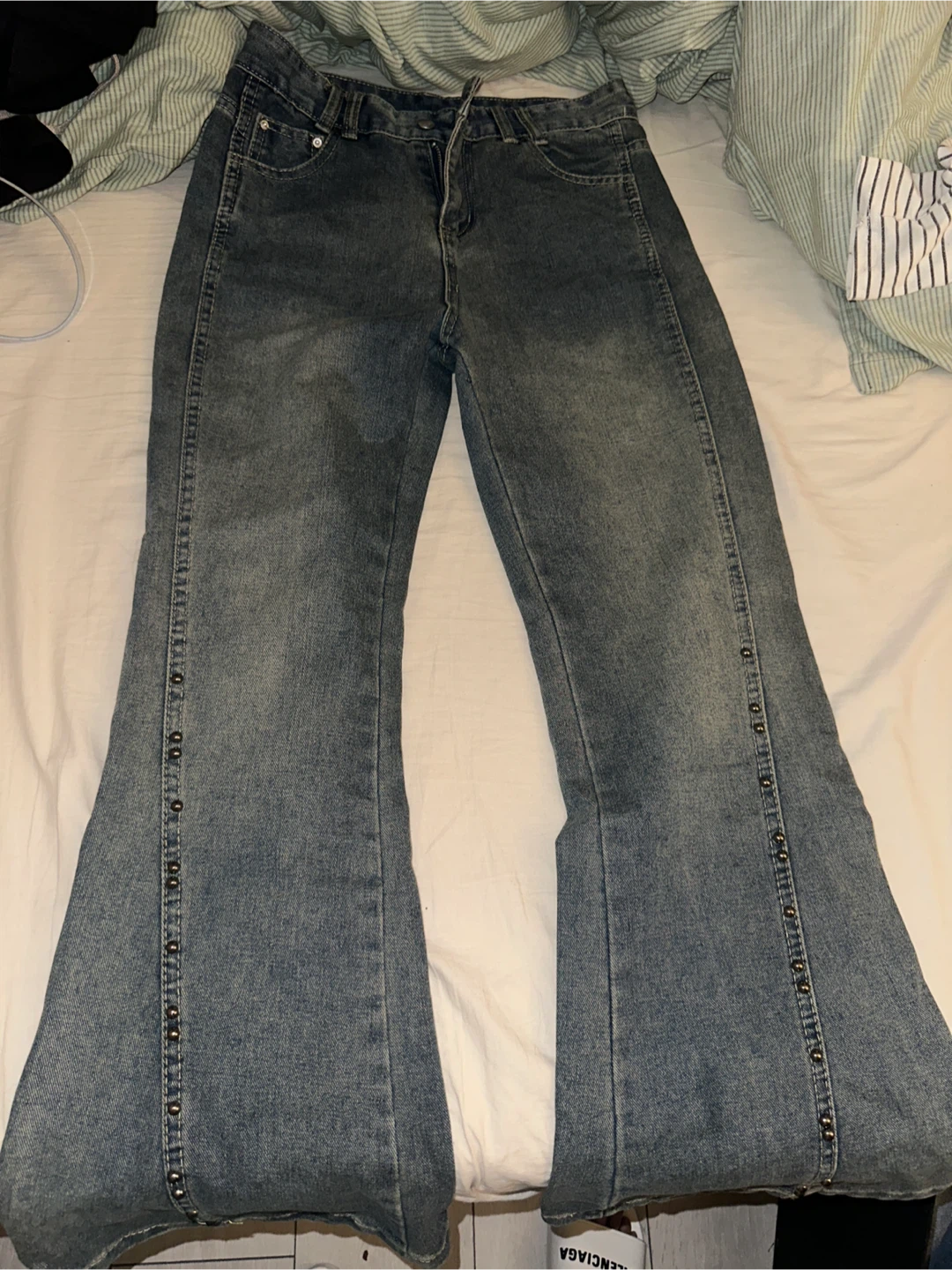 Women's Blue Flare Jeans with Studs