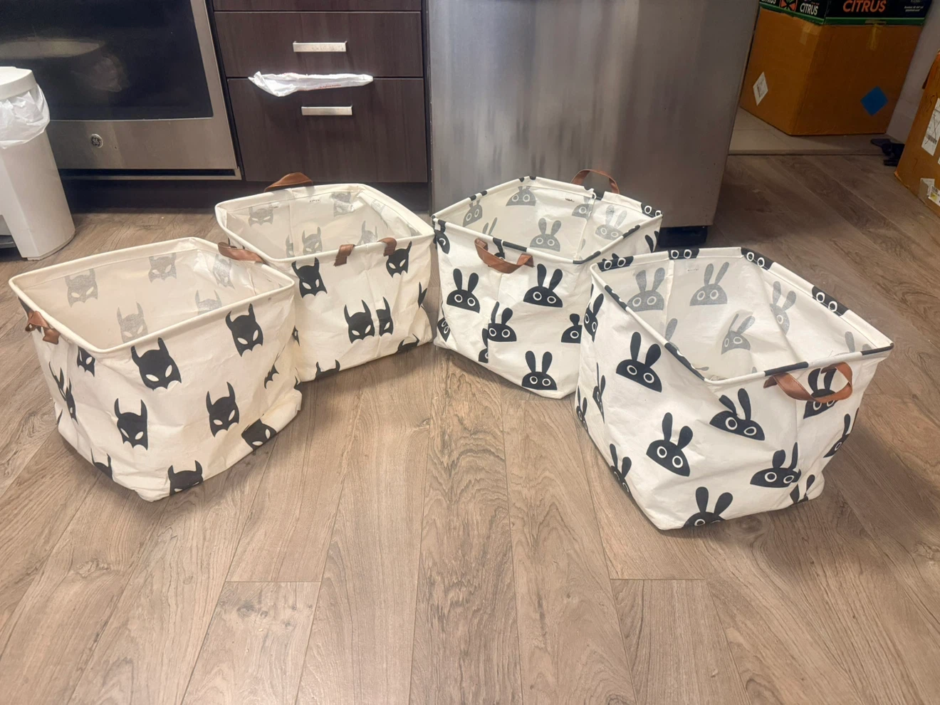 Set of 4 Storage Bins with Bat and Bunny Designs