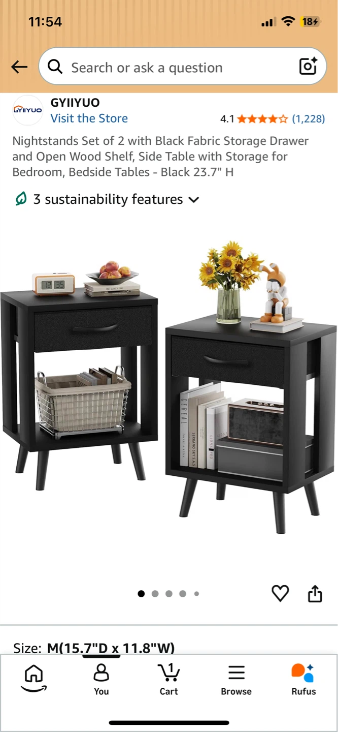NEW! Black Fabric Storage Nightstand