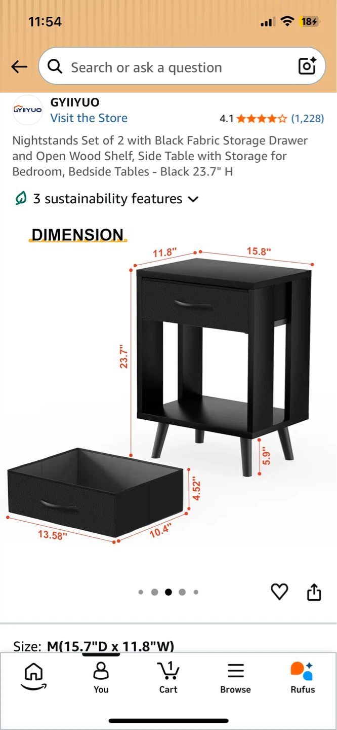 NEW! Black Fabric Storage Nightstand - photo 2