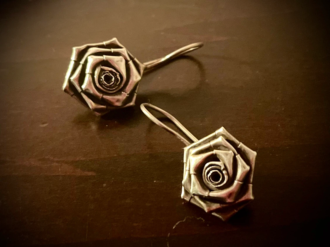 NEW Real Silver Rose Drop Earrings