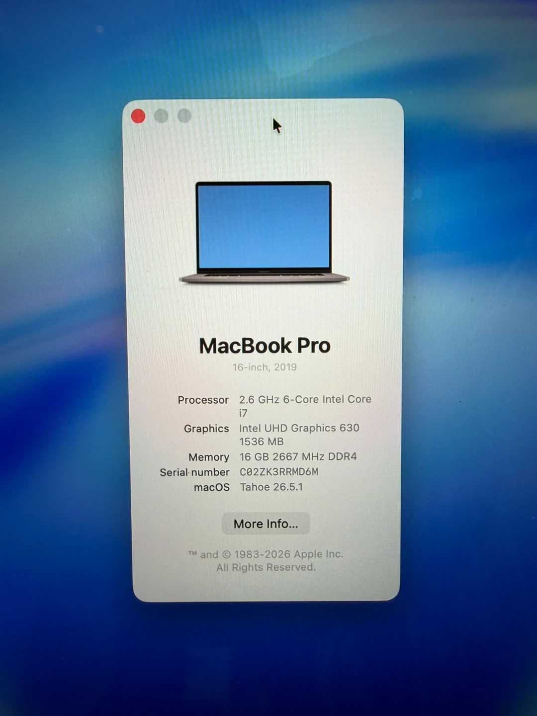 MacBook Pro 16 inch 2019 16GB RAM 512GB SSD MacOS Tahoe - photo 2