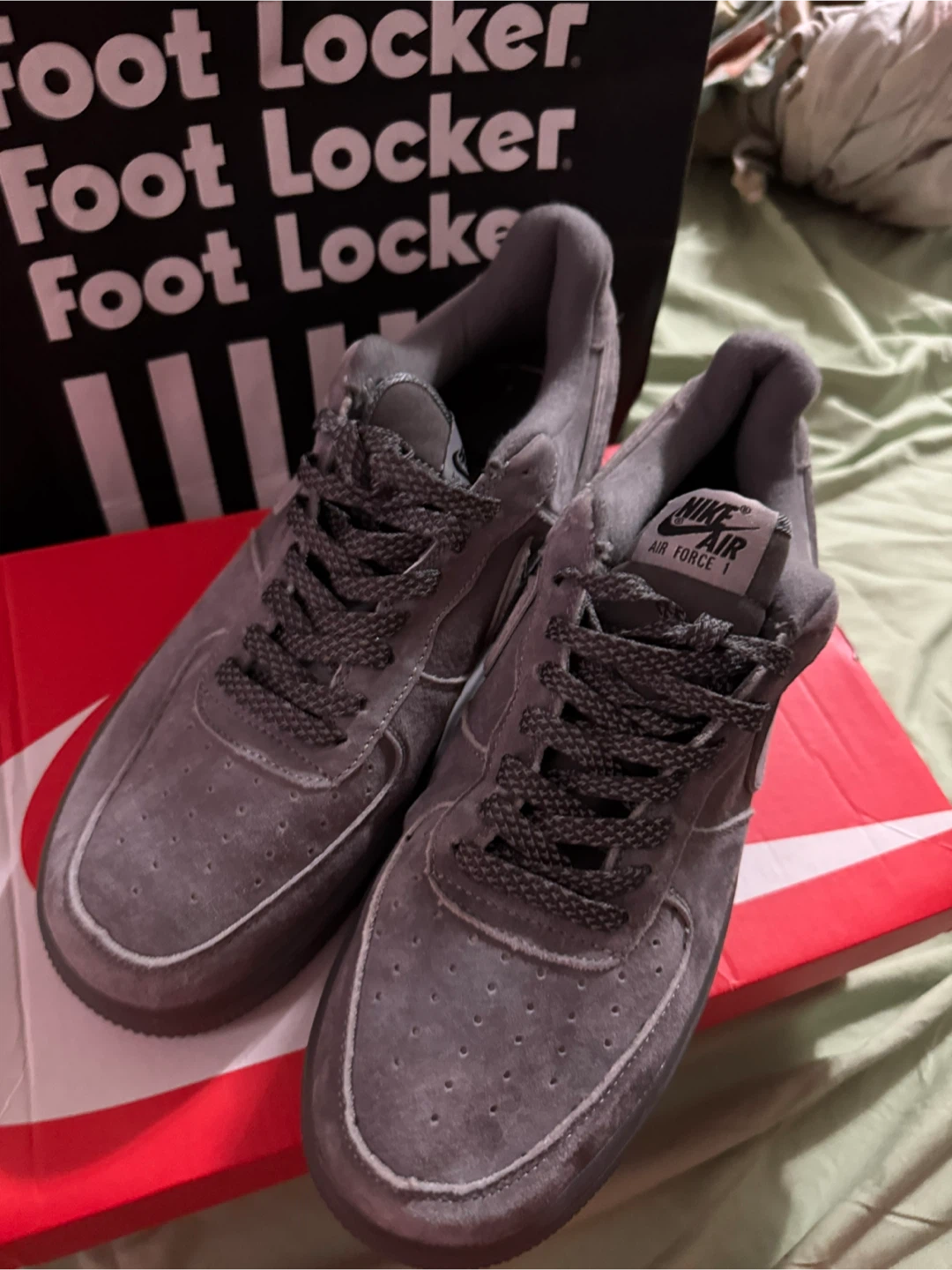 Nike Air Force 1 Grey Suede Sneakers - photo 3