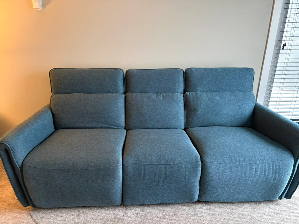 Blue Fabric 3-Seat Reclining Sofa
