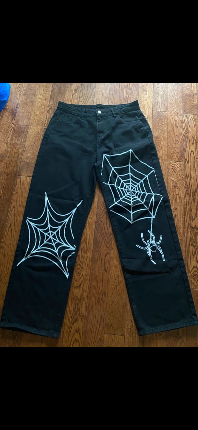 Black Jeans with Spiderweb Design