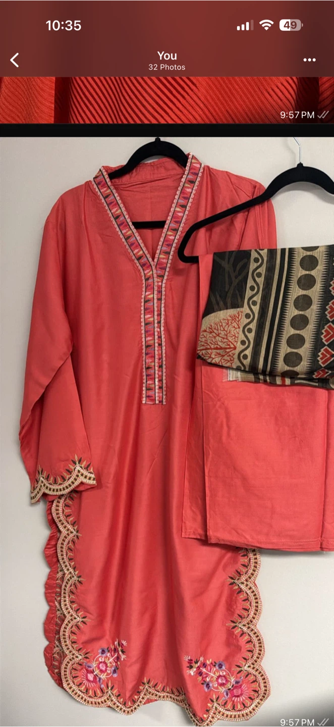 Silai Libas Linen Kurta Set in Peach Pink