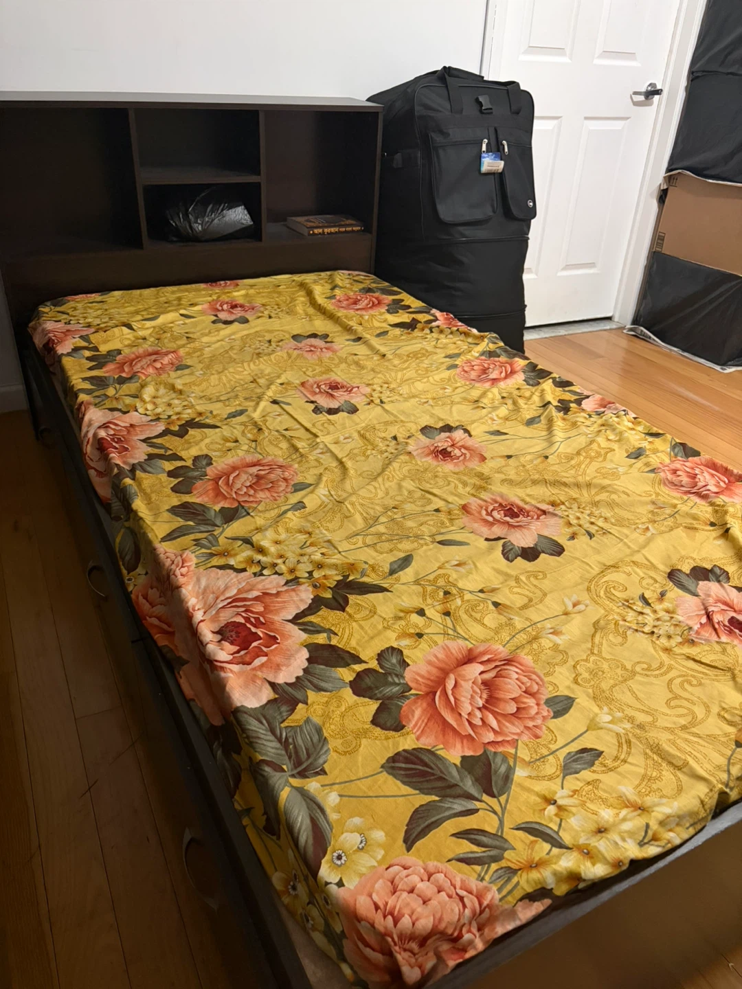 Twin Bed Frame with Headboard and Shelves