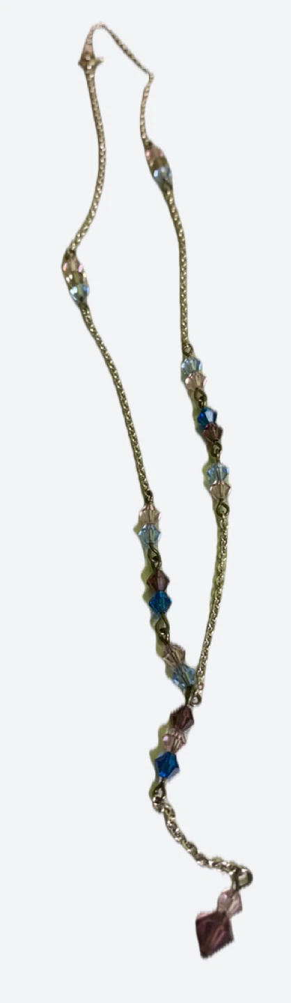 Silver-tone necklace with blue and pink crystals