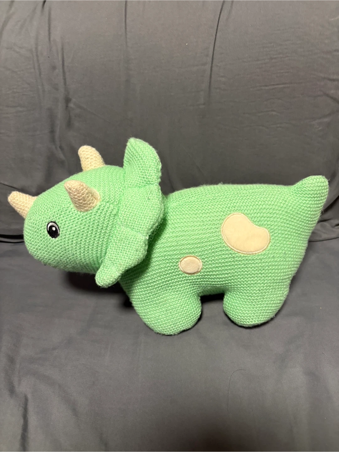 Green Triceratops Dino Knitted Stuffed Plush Toy 12 Inches