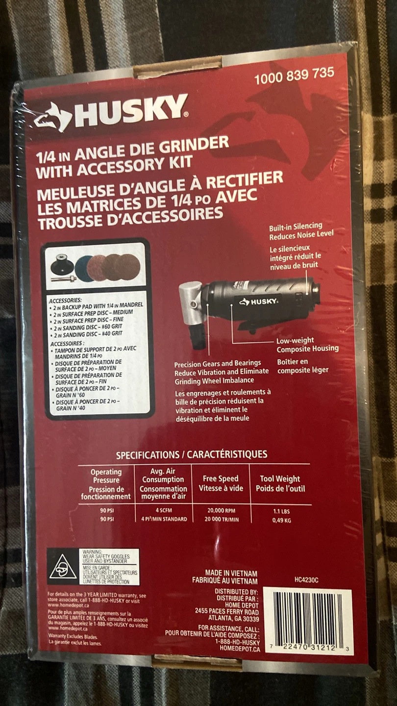 Husky 1/4 Inch Angle Die Grinder with Accessory Kit - photo 3