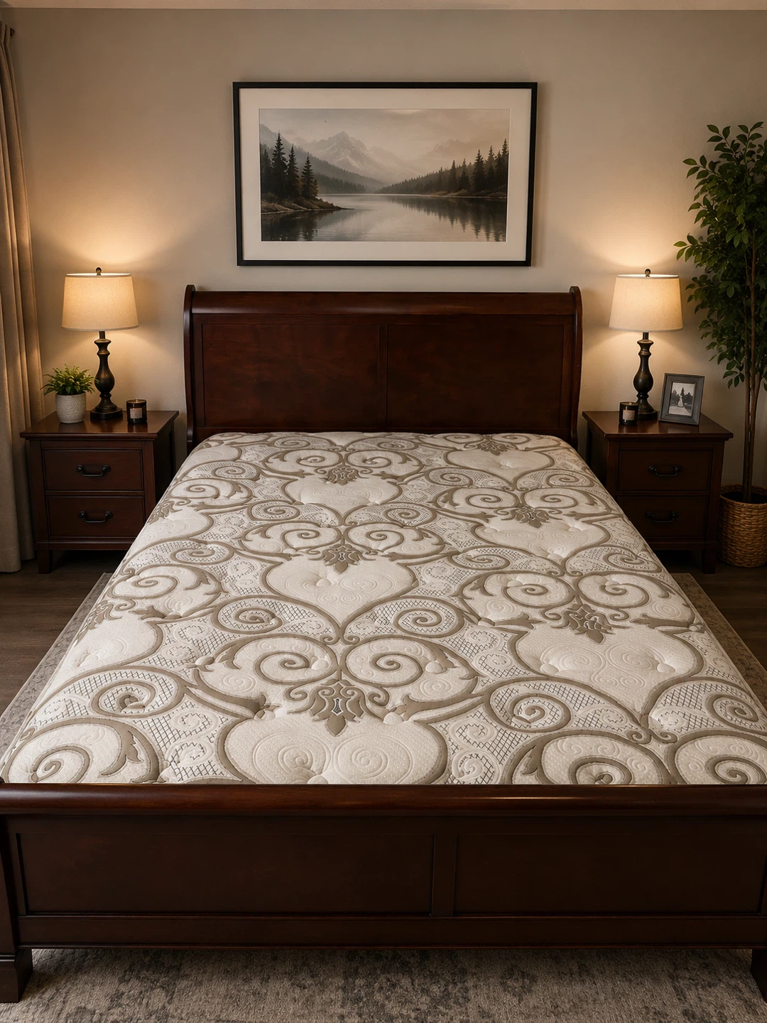 Queen size Bed Frame with Mattress–Excellent Condition