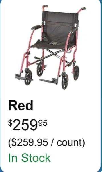 Red Transport Wheelchair - photo 2