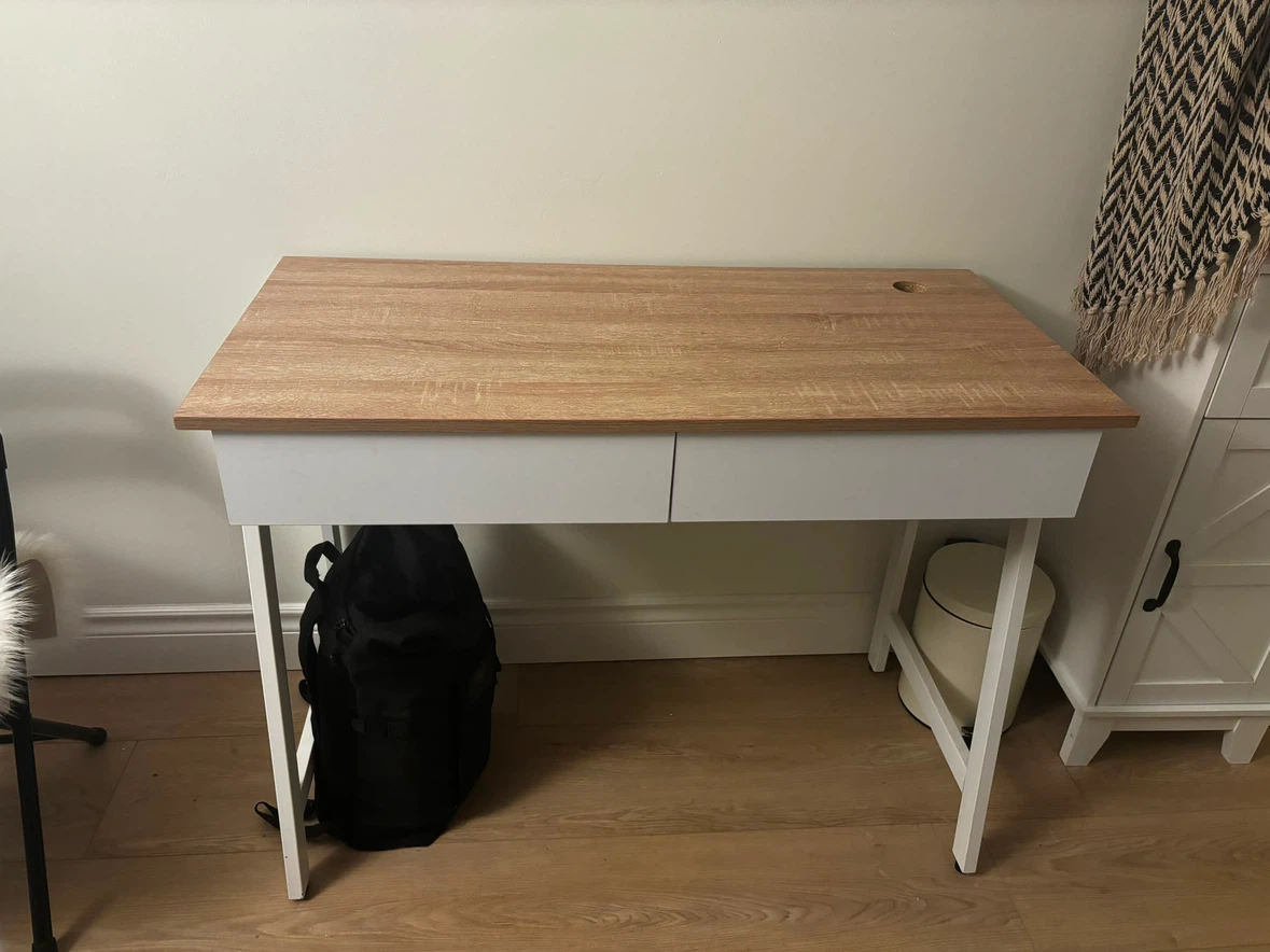 Light Wood Top Desk with White Drawers