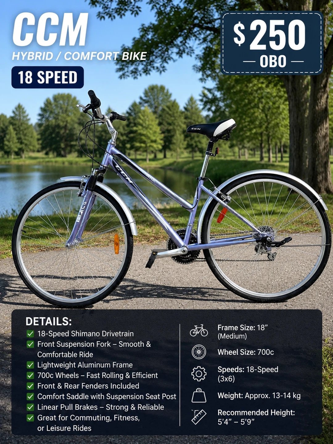 CCM Hybrid Comfort Bike - 18 Speed