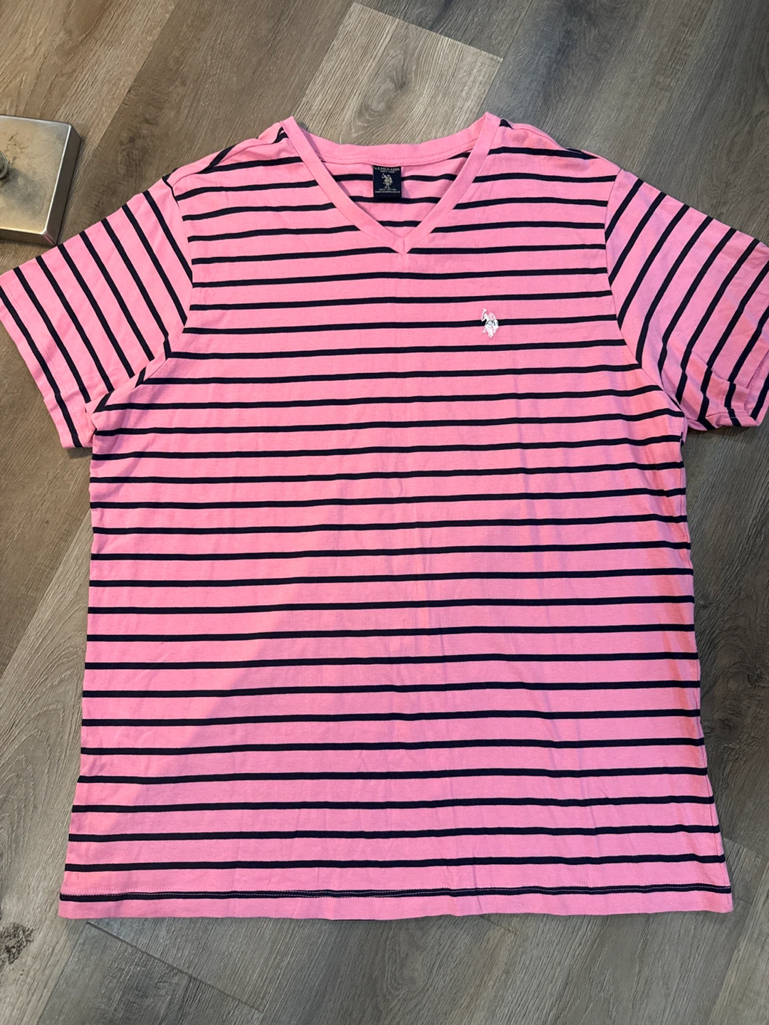 U.S. Polo Assn. Pink Striped V-Neck T-Shirt XL
