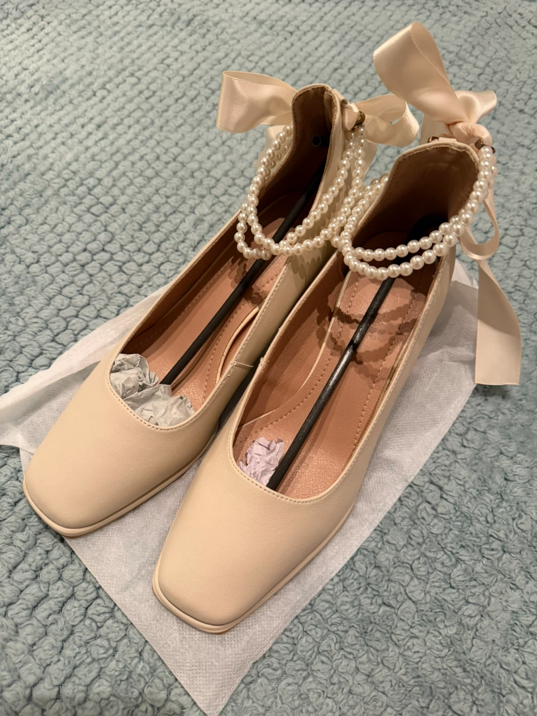 Moving sales:Beige heels with Pearl Ankle Straps - Size 37