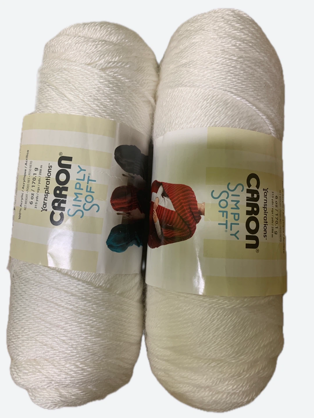 Caron Simply Soft Yarn - White (2 skeins)