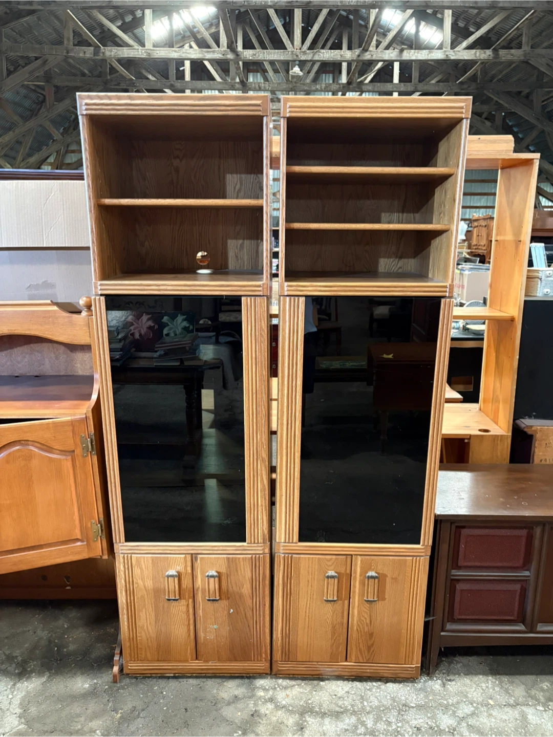 Wooden Media Console with Glass Doors