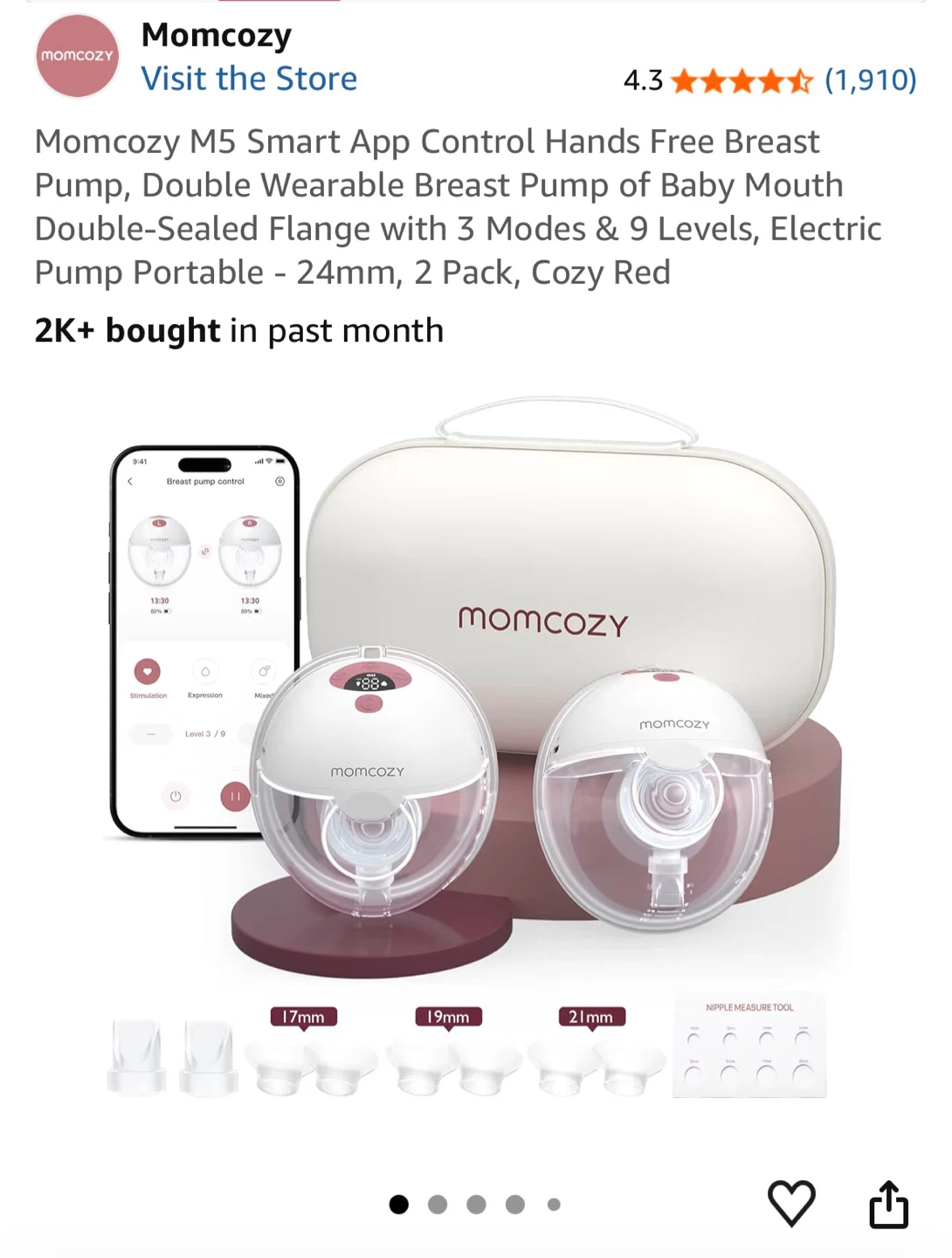 Momcozy M5 Wearable Breast Pump  Like New + Extra Parts Included
