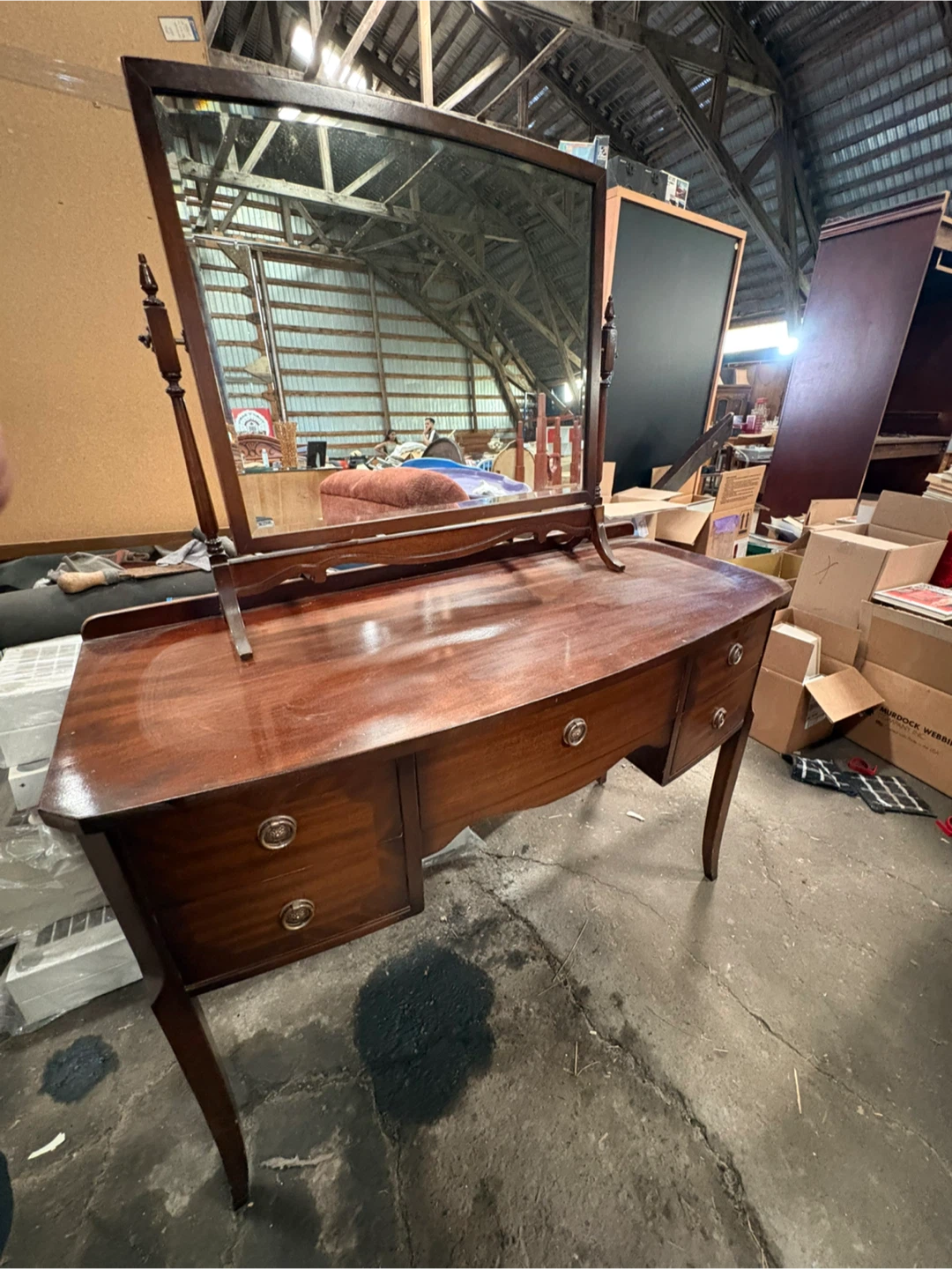 Vintage Wooden Vanity Dresser with Mirror