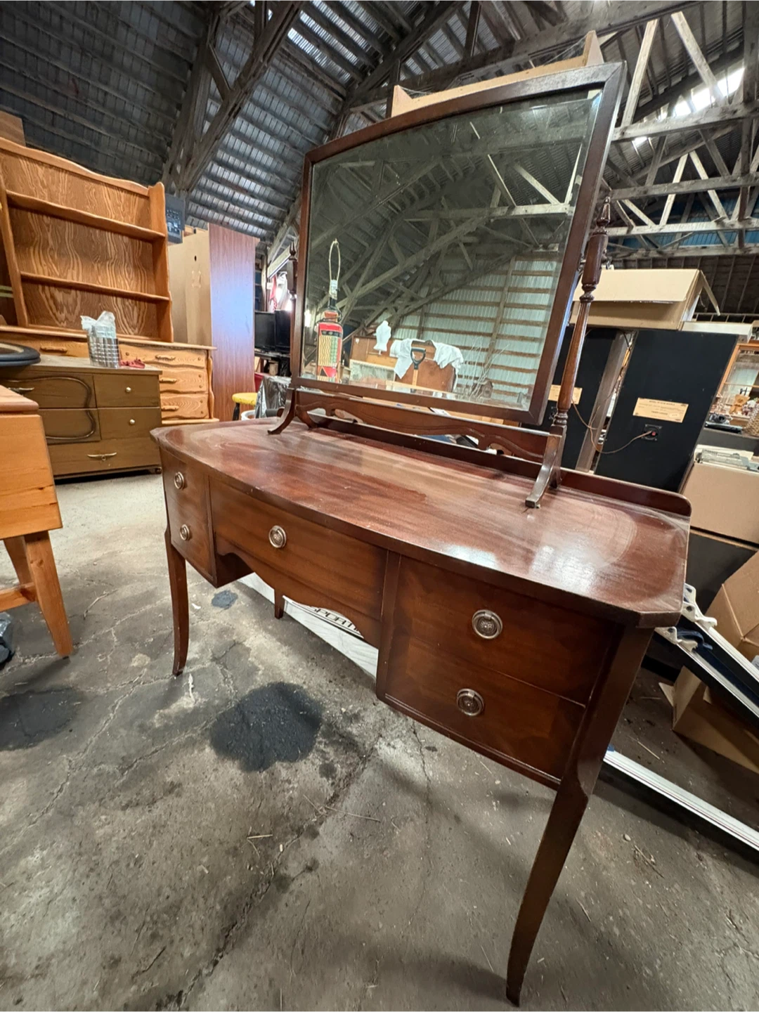 Vintage Wooden Vanity Dresser with Mirror - photo 2