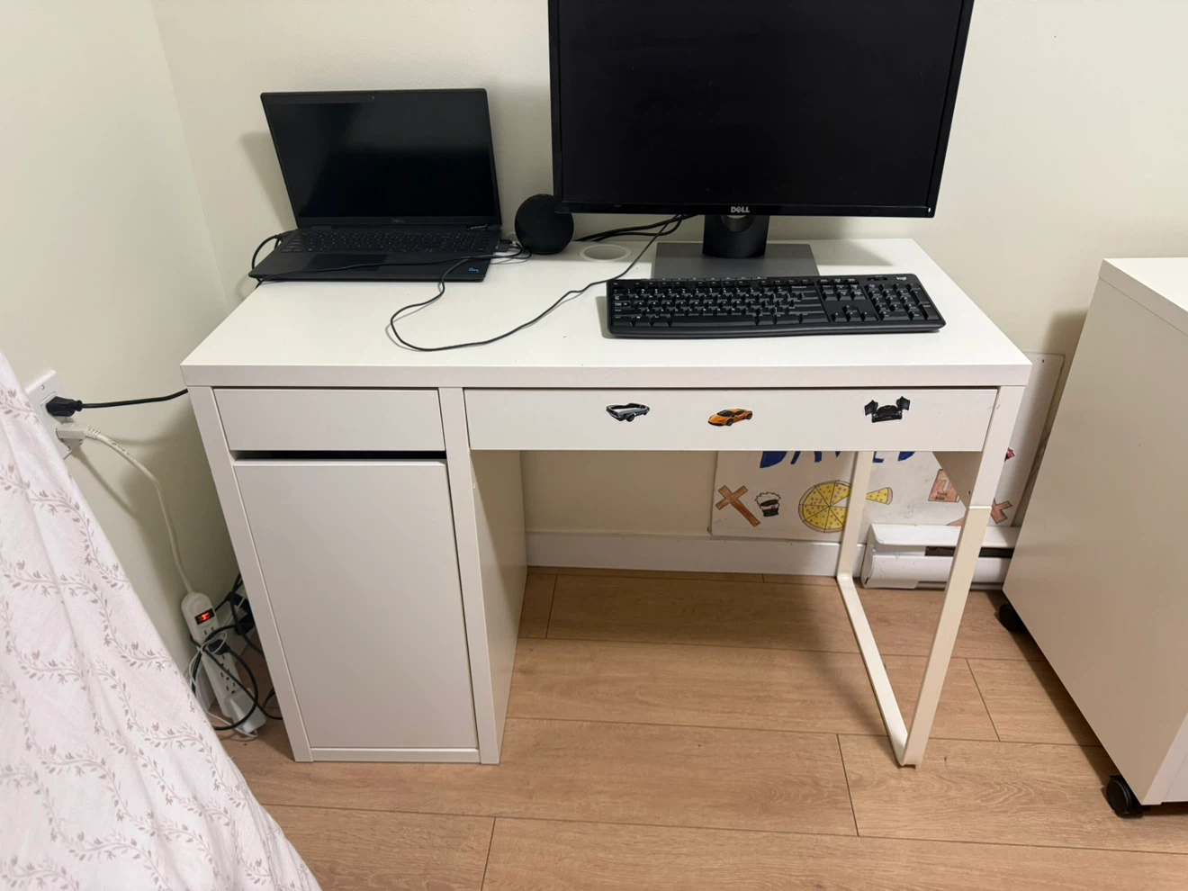White IKEA Desk with Drawer and Cabinet - photo 2