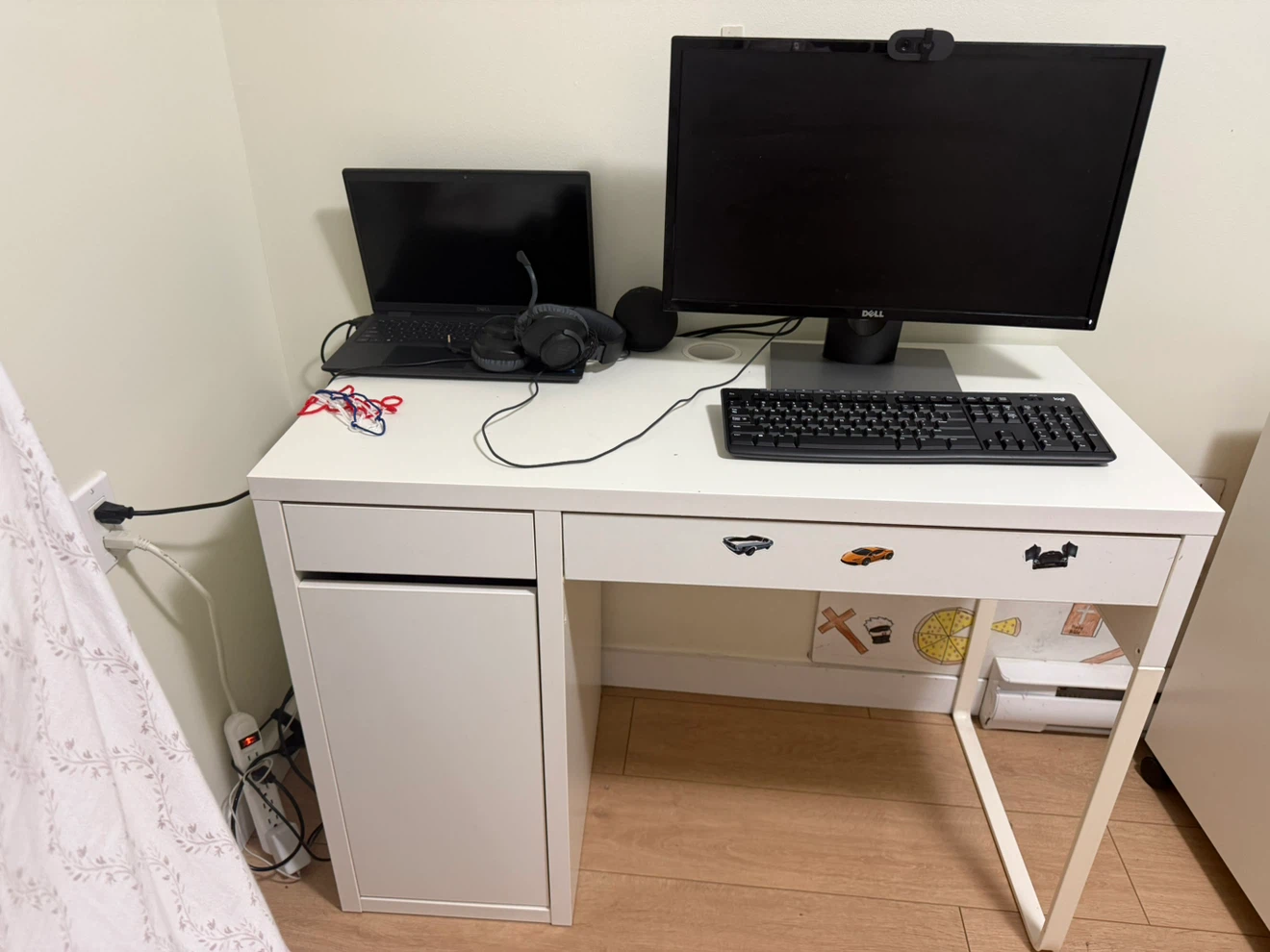 White IKEA Desk with Drawer and Cabinet - photo 3