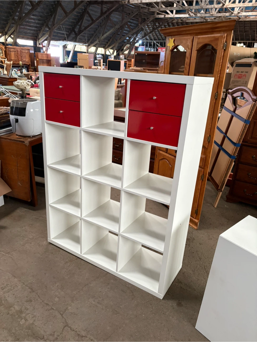 White Shelf Unit with 4 Red Drawers - photo 2