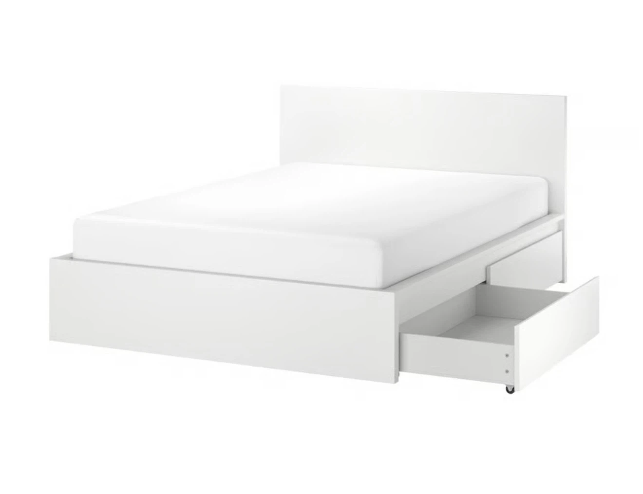 IKEA MALM High bed frame with 4 storage boxes, white