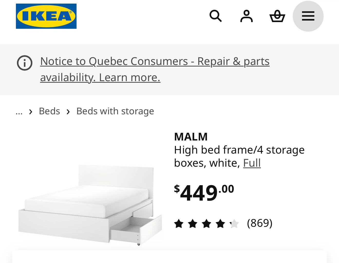IKEA MALM High bed frame with 4 storage boxes, white - photo 2