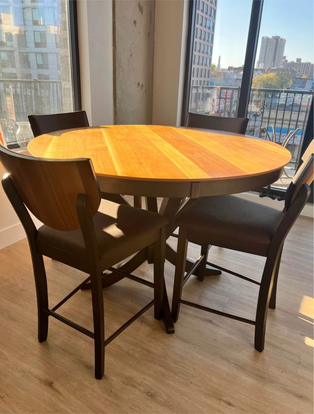 Round Wooden Dining Table with 4 Counter Height Chairs