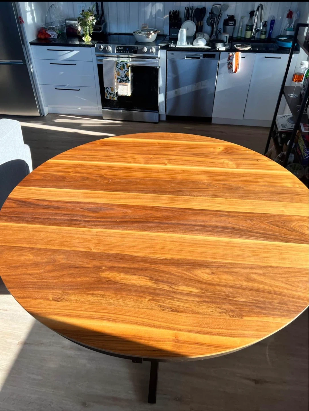 Round Wooden Dining Table with 4 Counter Height Chairs - photo 3