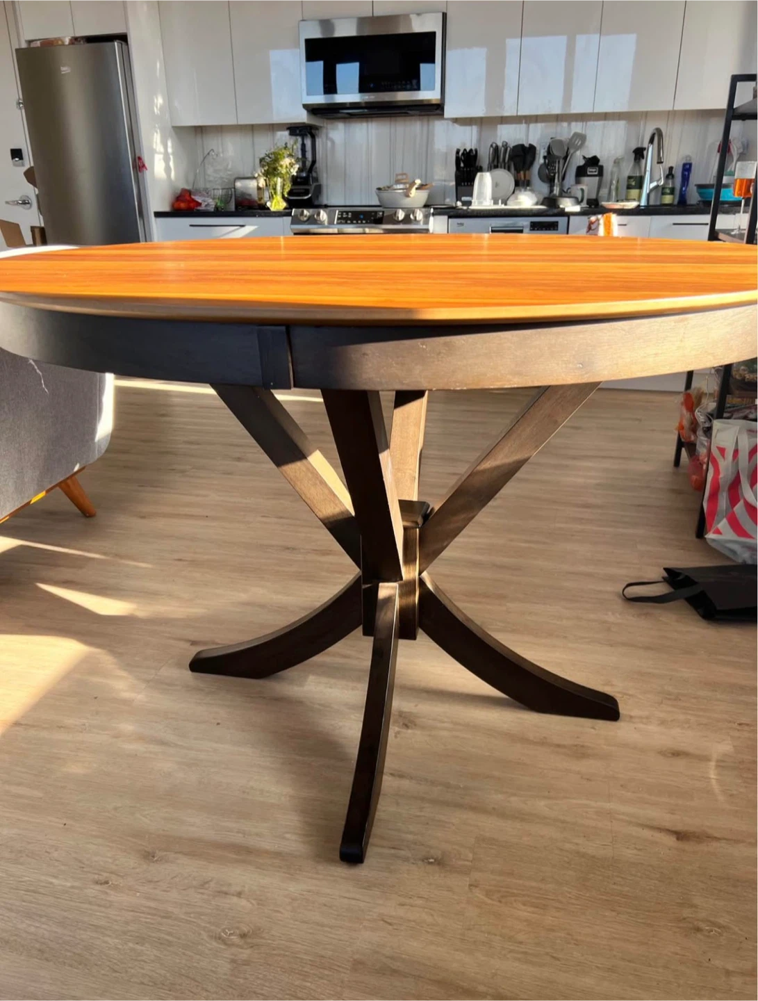 Round Wooden Dining Table with 4 Counter Height Chairs - photo 4