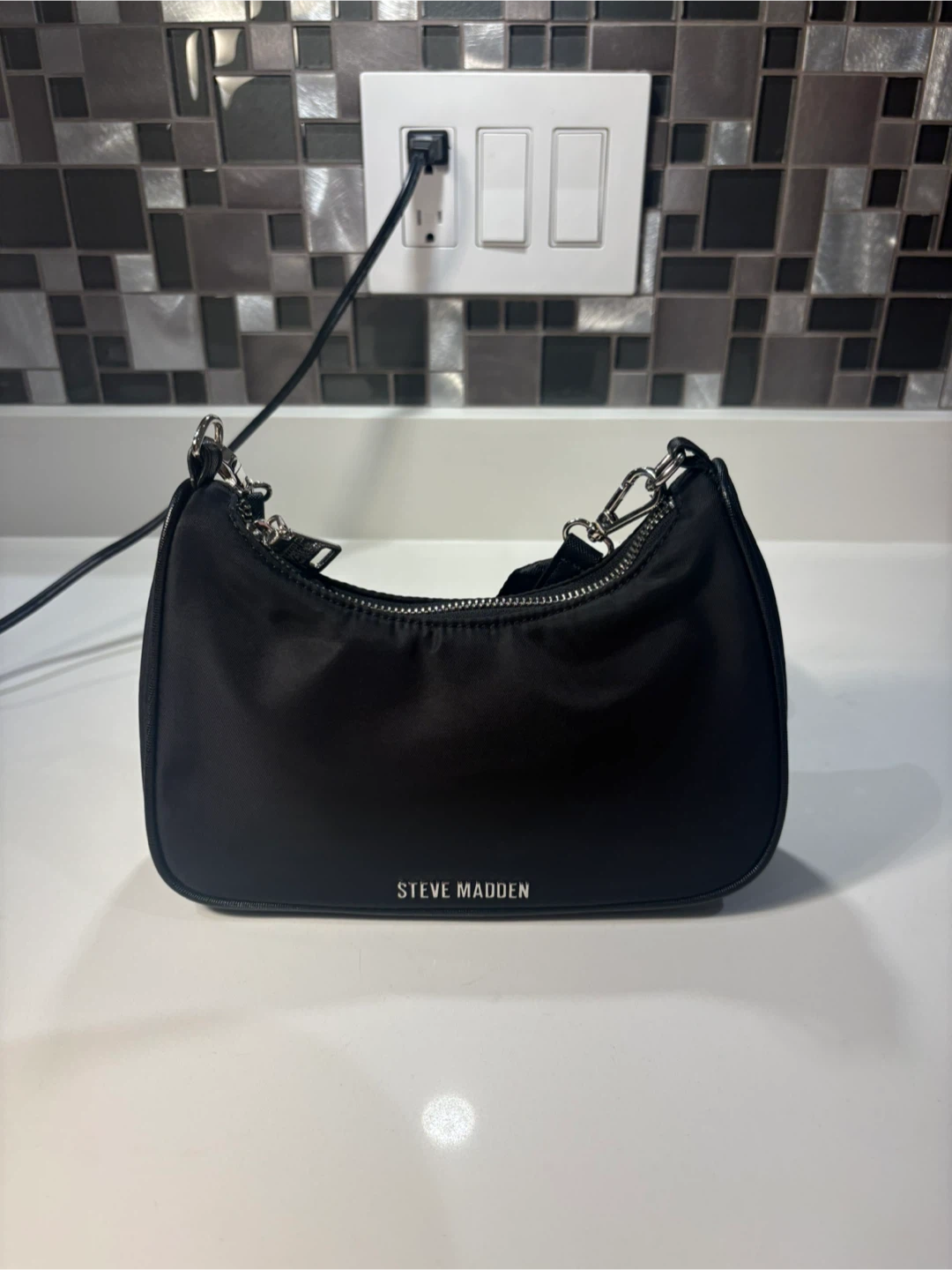 Steve Madden Black Nylon Shoulder Bag with Pouch
