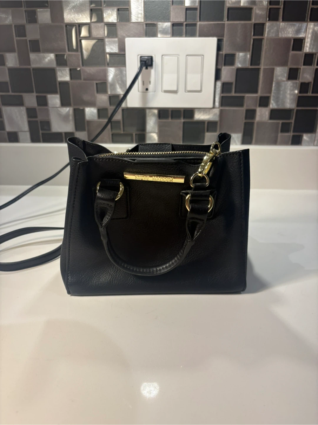 Steve Madden Black Faux Leather Mini Tote Bag
