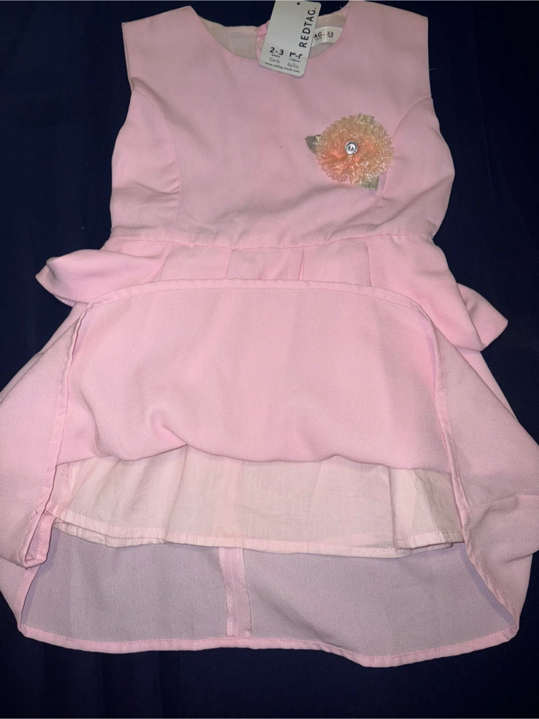 New girls Pink Dress with Flower Detail 2-3 years