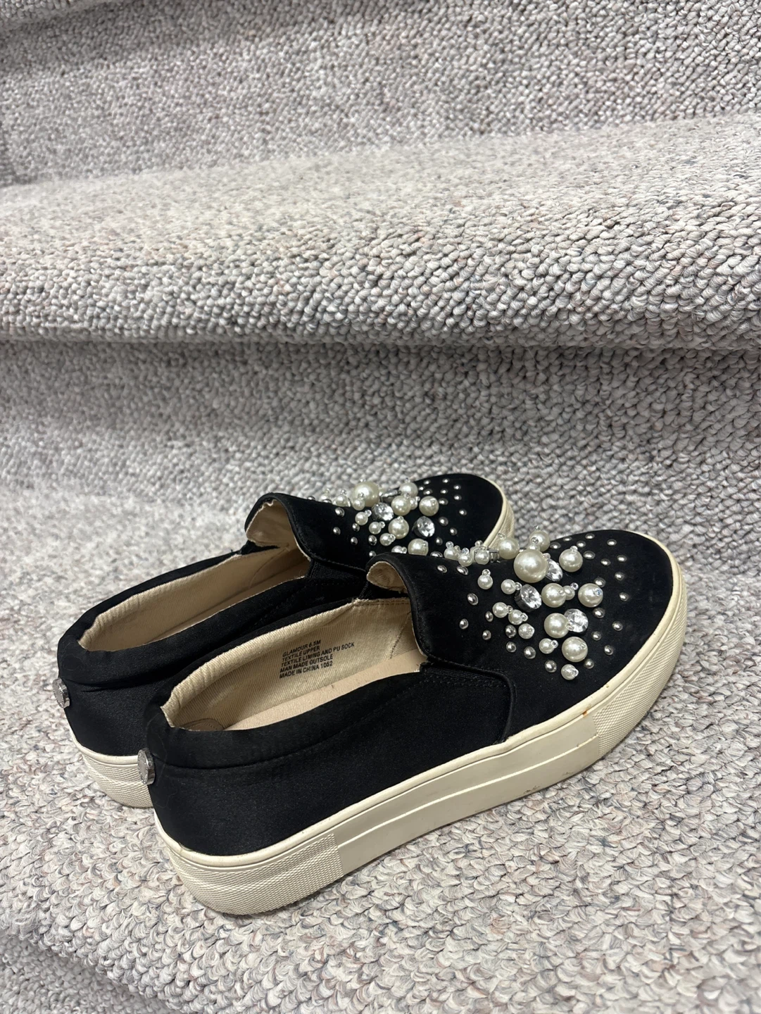 Black slip-on sneakers with pearl and rhinestone embellishments - photo 2