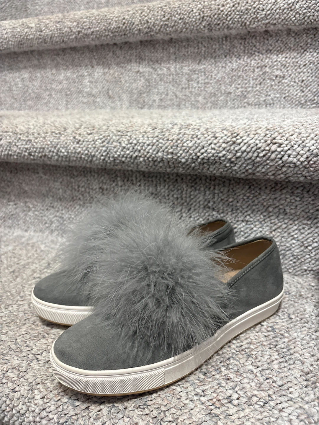 Grey Suede Feather Slip-On Sneakers