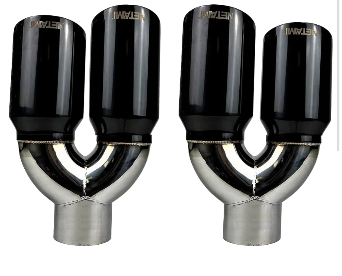 NETAMI Dual Exhaust Tips - Black & Chrome