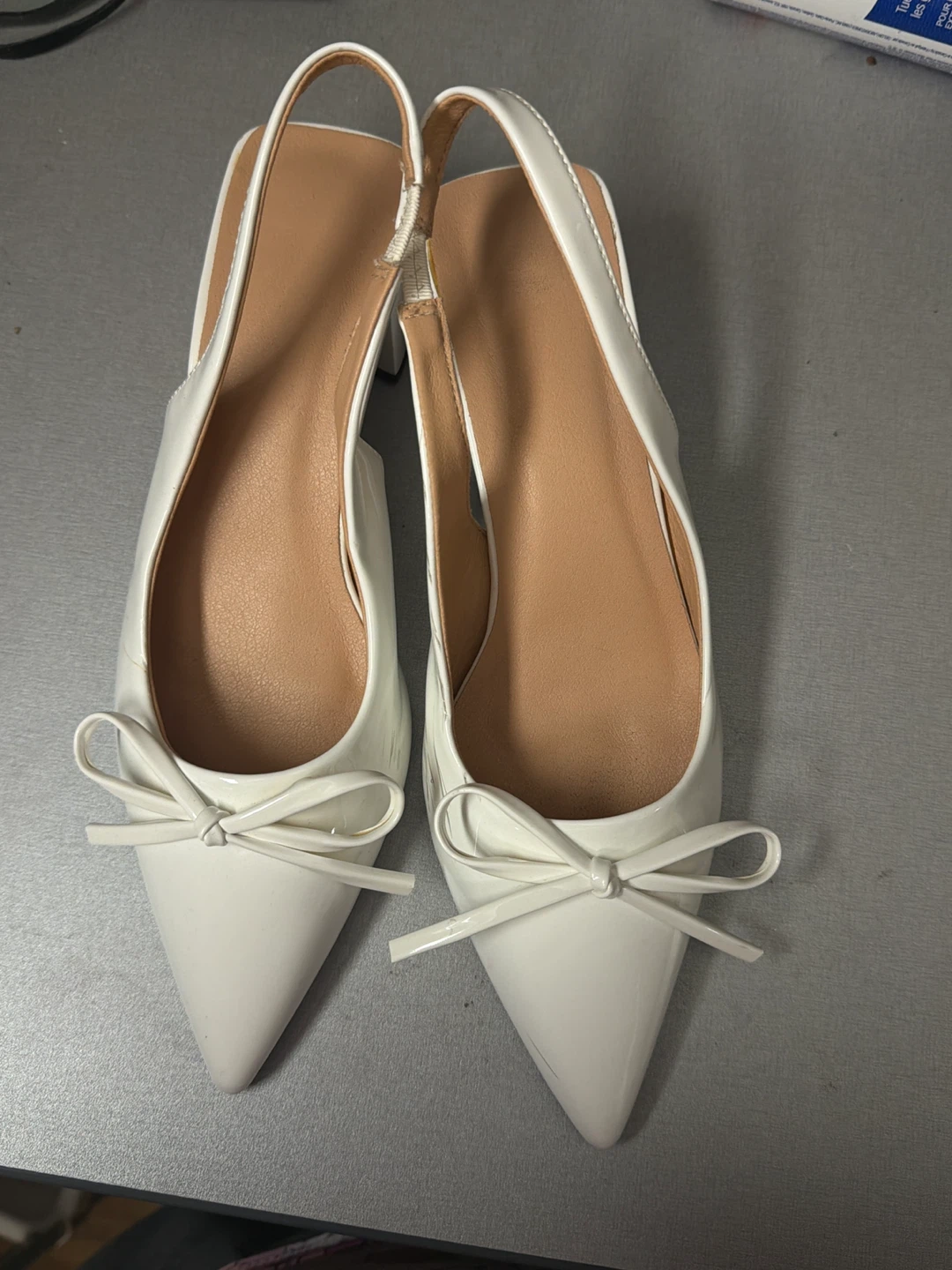 White Slingback Heels with Cute Bow Detail
