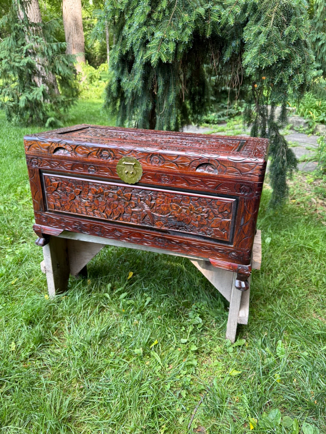 Vintage Hand-Carved Chinese Camphor Wood Chest