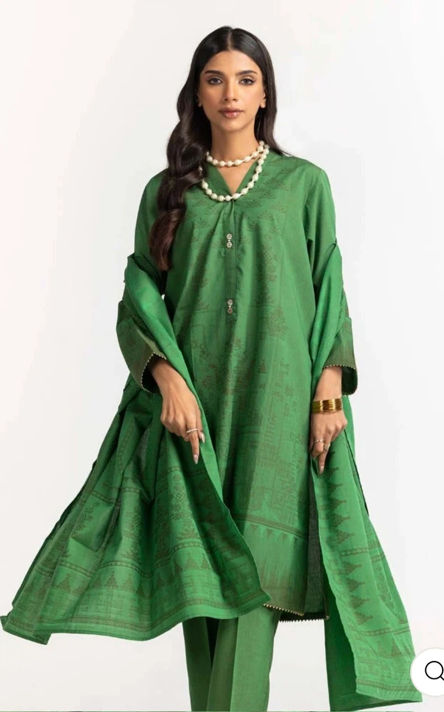 Green printed jacquard three piece lawn suit - photo 2