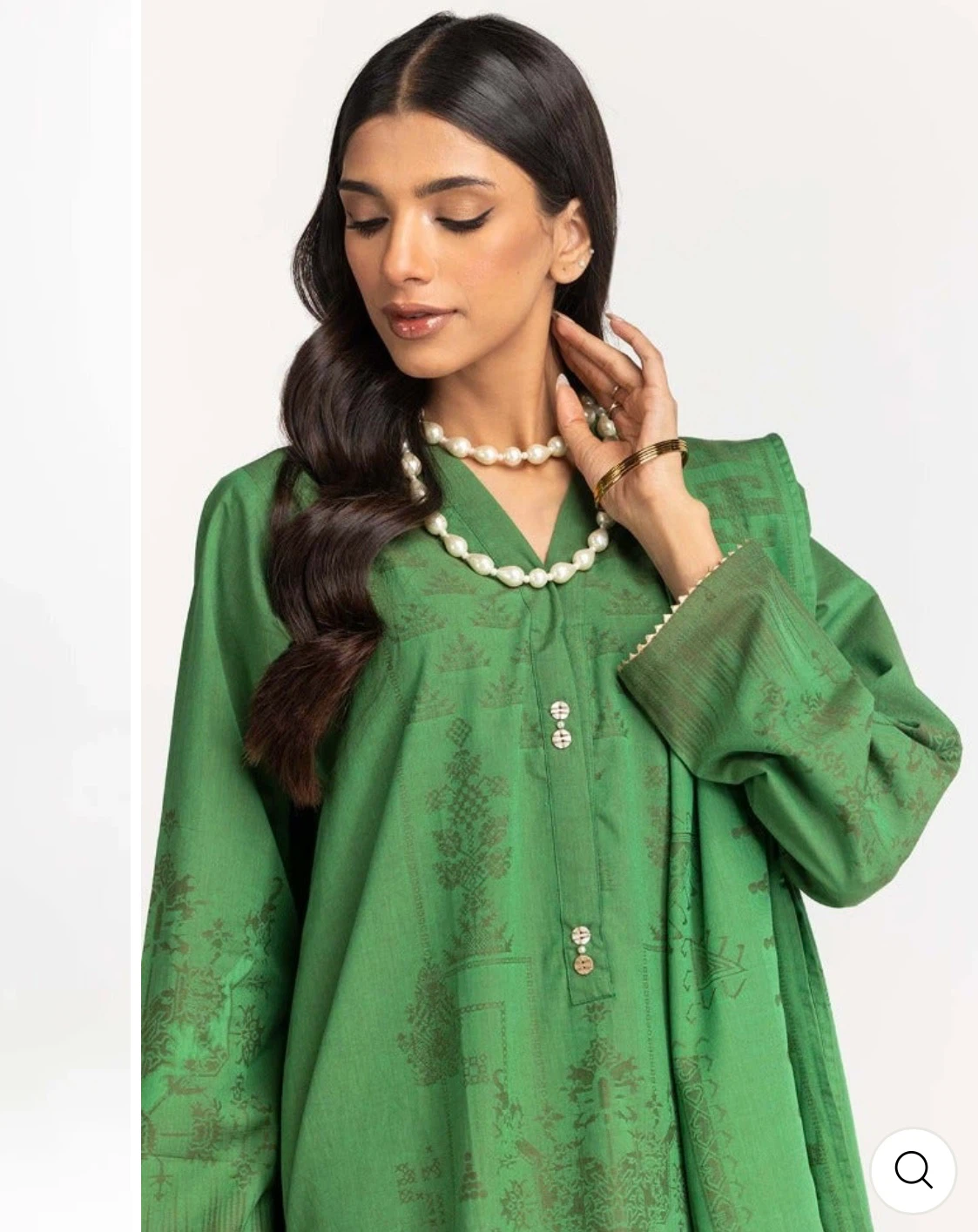 Green printed jacquard three piece lawn suit - photo 3
