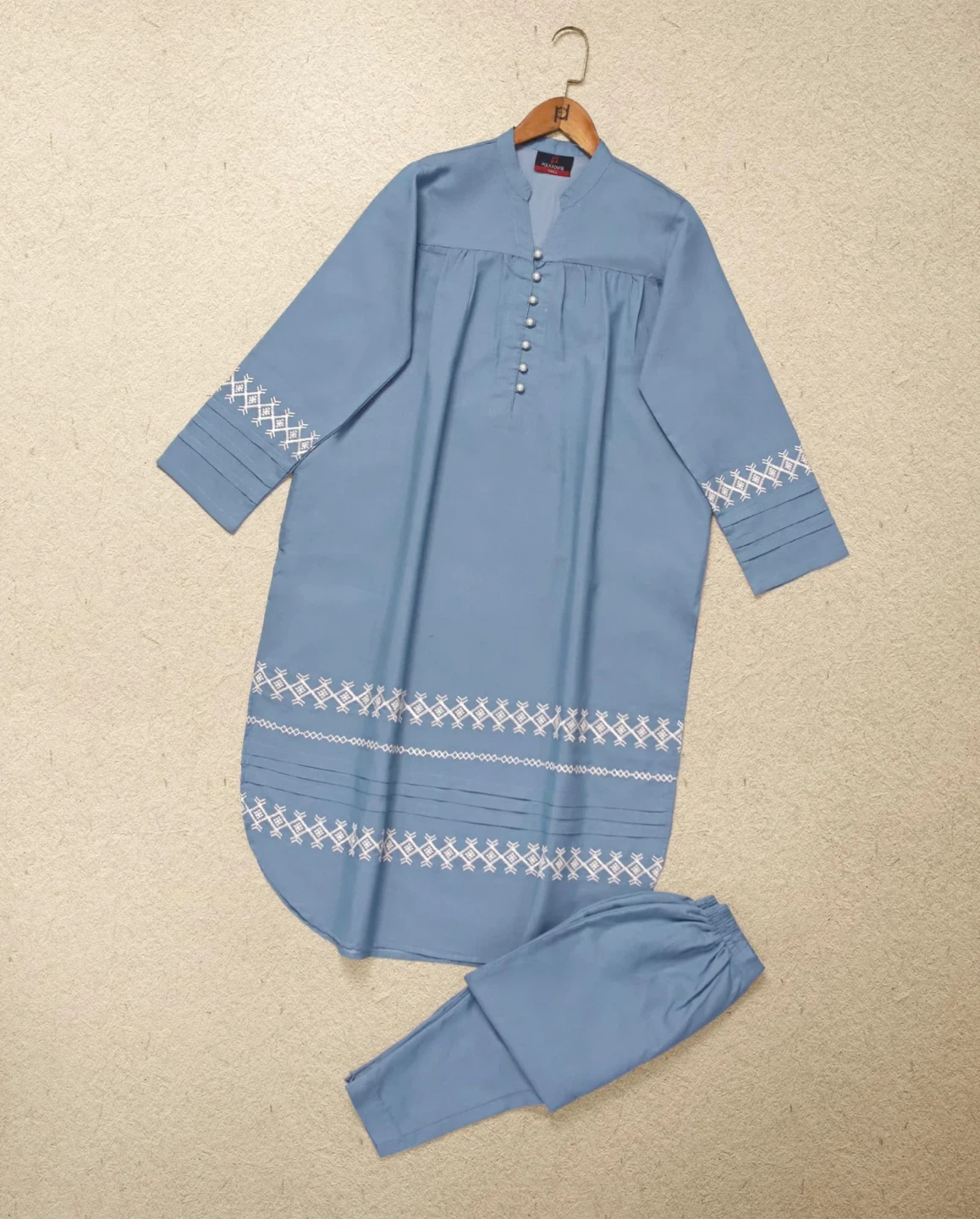 Blue Embroidered Kurti and Pants Set - photo 2