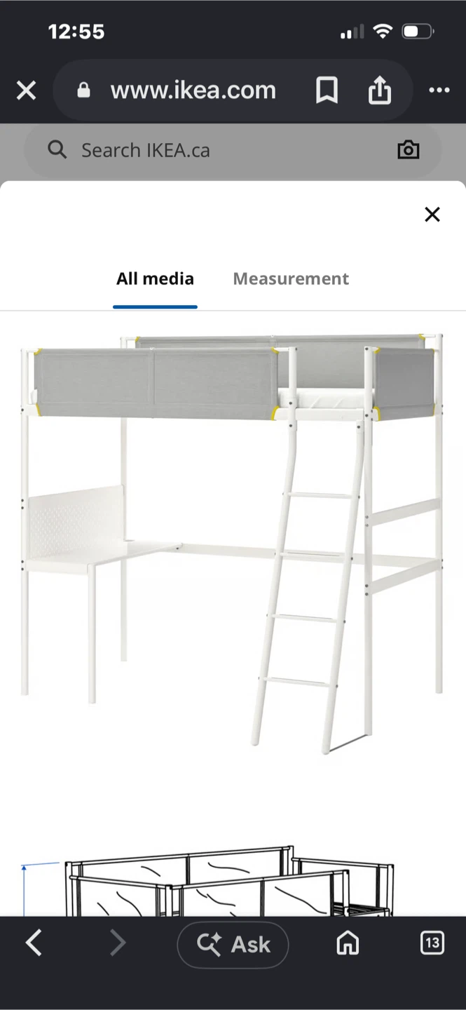 IKEA Loft Bed Frame with Desk