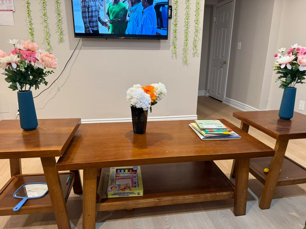 Wooden Coffee Table and End Table Set