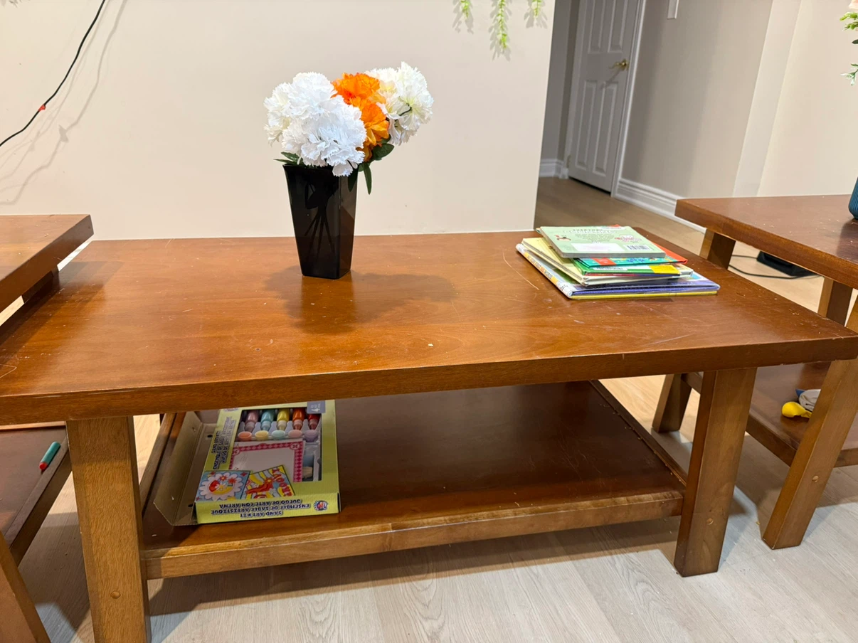 Wooden Coffee Table and End Table Set - photo 2